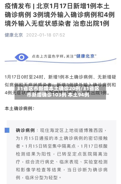 31省区市新增本土确诊20例/31省区市新增确诊103例 本土94例-第1张图片